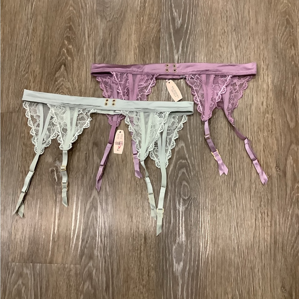 NWT**-VICTORIA’S SECRET Purple and Blue 2-pc Lace Garter Set | OFFERS WELCOME!
